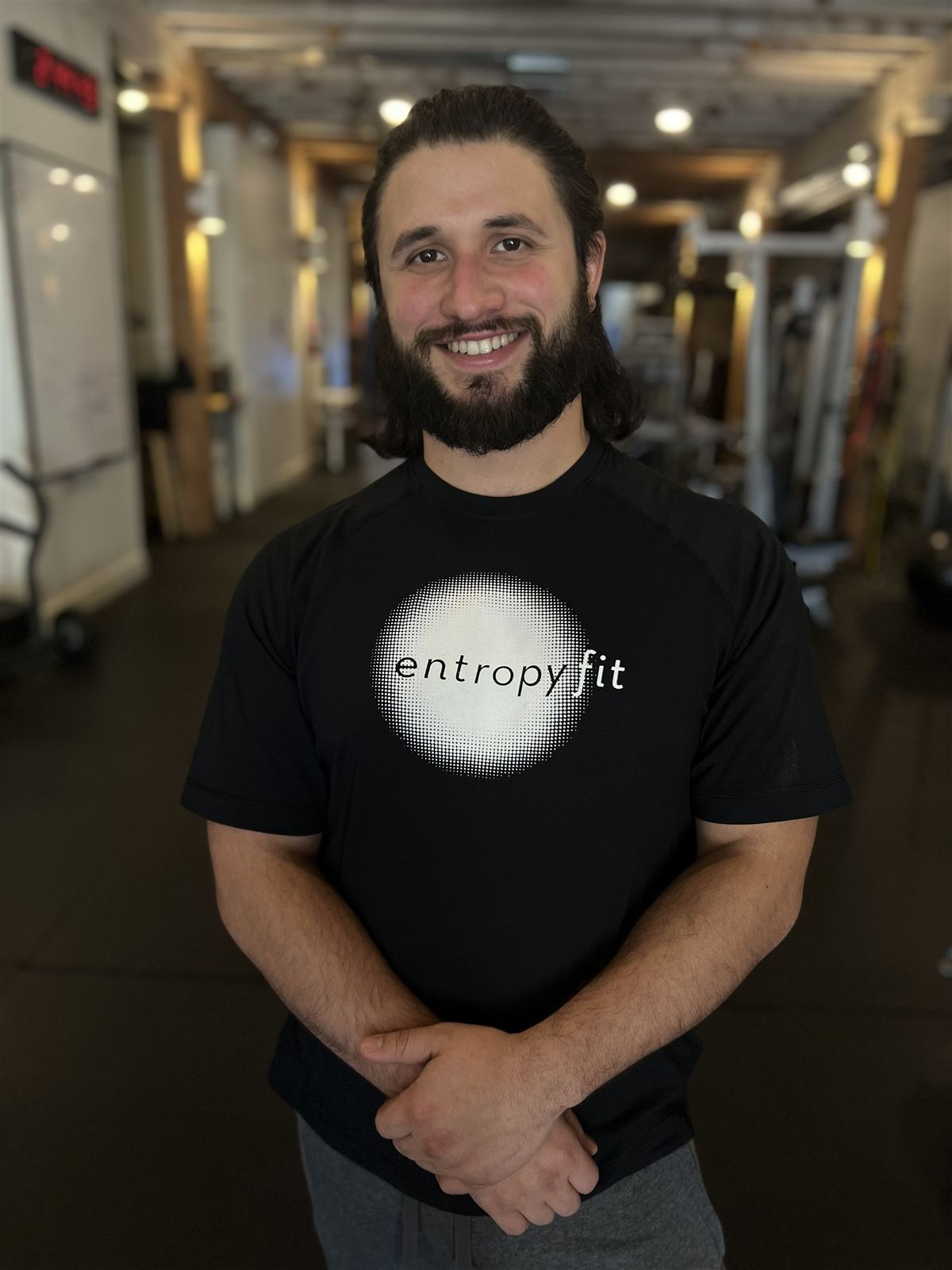 Ellis Wells, founder of EntropyFit, in the entropyfit logo shirt